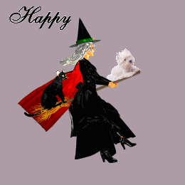 Czarownica i napis happy halloween
